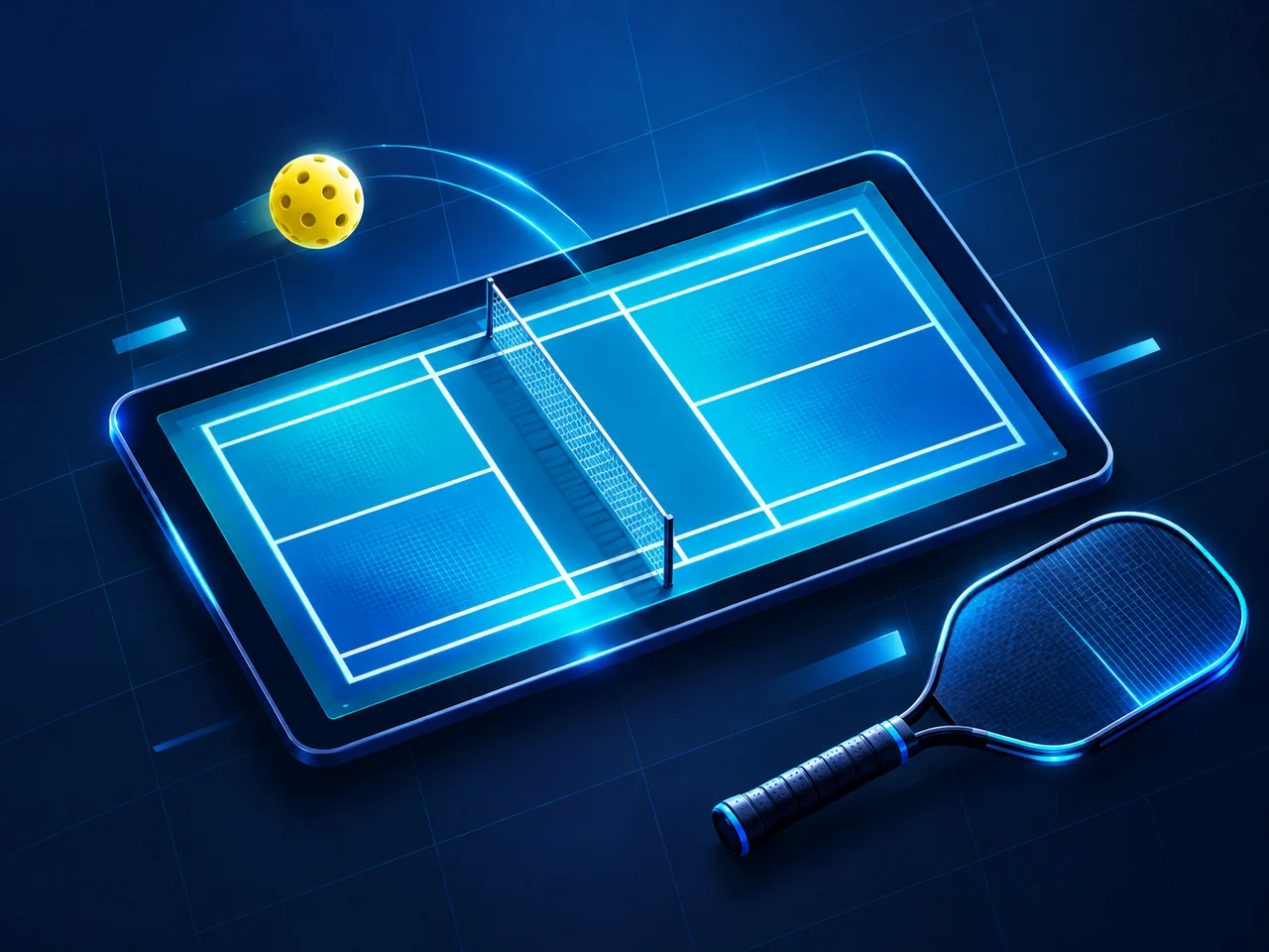 Minh họa sân Pickleball, vợt và bóng